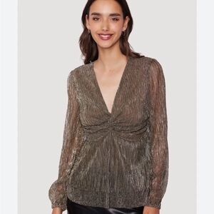 Lost & Wander LE MYSTERIEUX Metallic gold/silver V-Neck Blouse nwt size Large